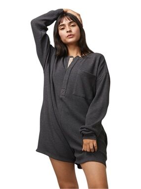 LUNYA Charcoal Waffle Thermal Long Sleeve Sleep Lounge Romper Large NWOT